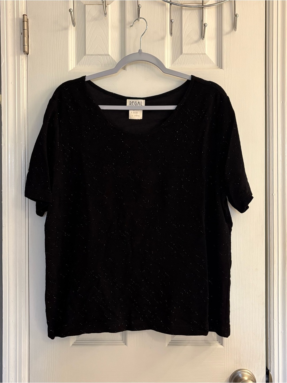 Vintage Regal Black Glitter Sparkle Knit Short Sleeve Top Blouse Plus X Large.